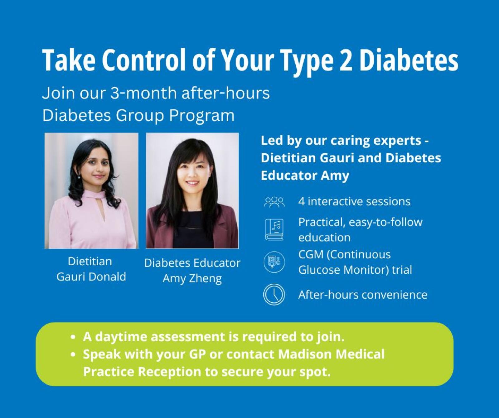 Diabetes Educator Amy Zheng and Dietitian Gauri Donald leading the Take Control Type 2 Diabetes Group Program